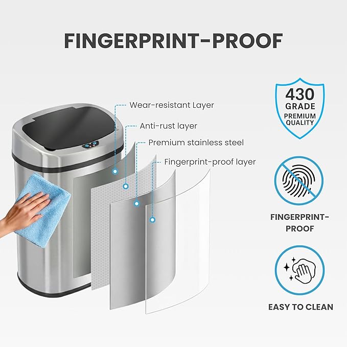 iTouchless 50 Liter / 13 Gallon Stainless Steel Kitchen Trash Can - Image 4
