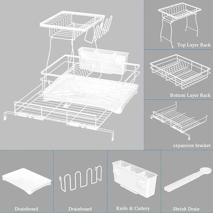 2 Tier Dish Drying Rack, Large Extendable Dish Racks - Image 9