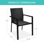 Best Choice Products Set of 2 Stackable Outdoor Wicker Dining Chairs All-Weather Firepit Armchair w/Armrests, Steel Frame for Patio, Deck, Garden, Yard - Black - Image 2