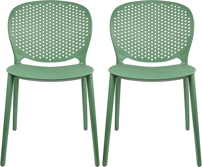 2xhome Set of 2 Patio Dining Chairs | Modern Stackable Outdoor Pool Side Chair | Weather Resistant Plastic for Yard, Porch, Balcony, Kitchen, Green by 2xhome