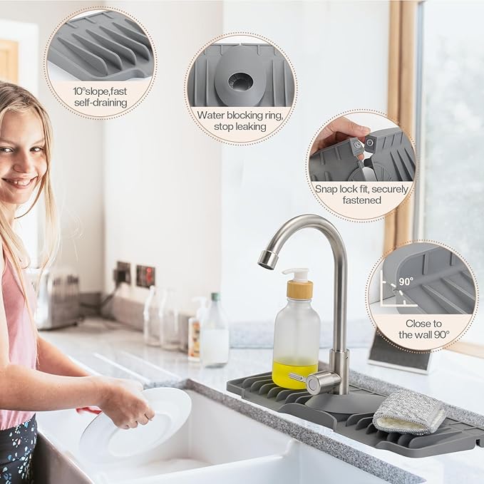 15.75 Inch kitchen Sink Faucet Mat, Silicone Sink Protector&Splash Guard - Image 3