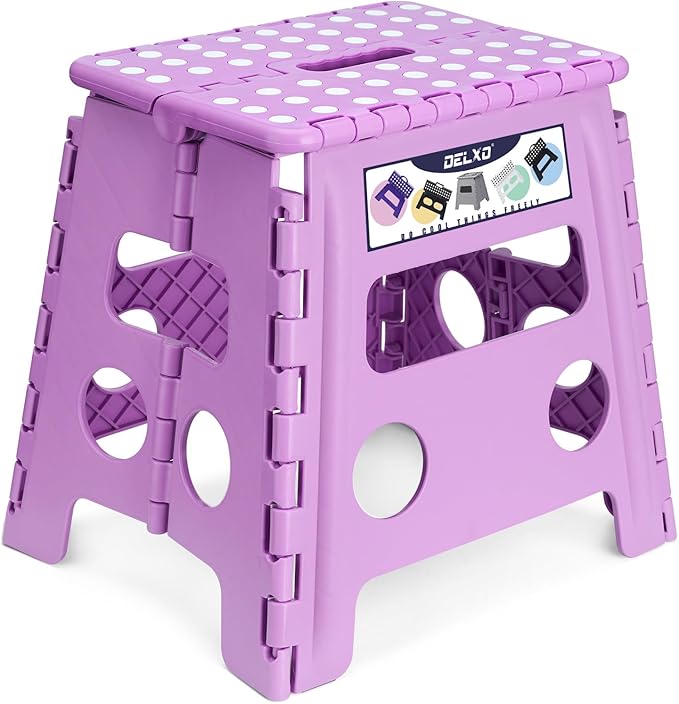 Delxo 13 inch Folding Step Stool, Non-Slip Foldable Stools Up to 300 LBS, Step Stool with Handle, Lightweight for Kitchen, Bathroom, Bedroom, Garden, Light Purple, 1PC by Delxo