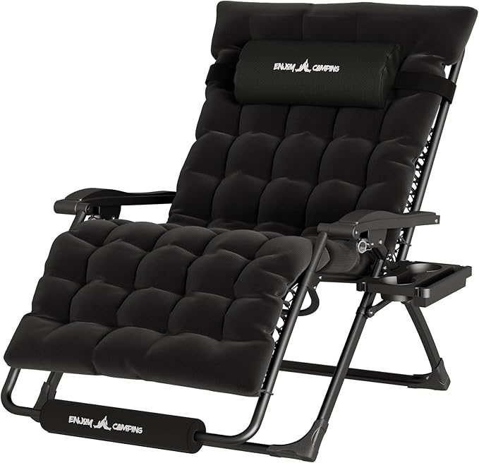 UDPATIO Oversized Zero Gravity Chair 33In XXL Patio Reclining Chair with Cushion, Outdoor Folding Recliner with Pillows|Cup Holder|Foot Rest|Padded Headrest, Black, Support 500LB by UDPATIO