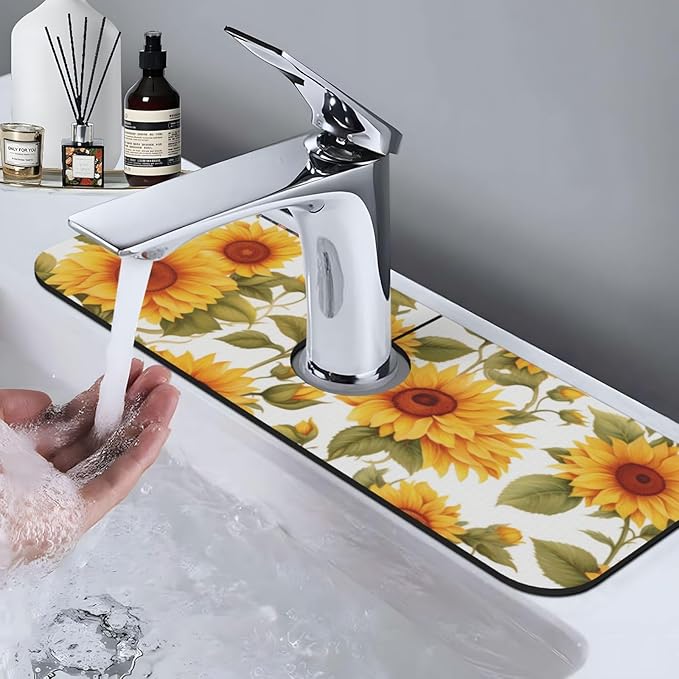Kitchen Faucet Mat 15 x 5.5 Inch Sunflowers Faucet Draining Mat Absorbent - Image 8