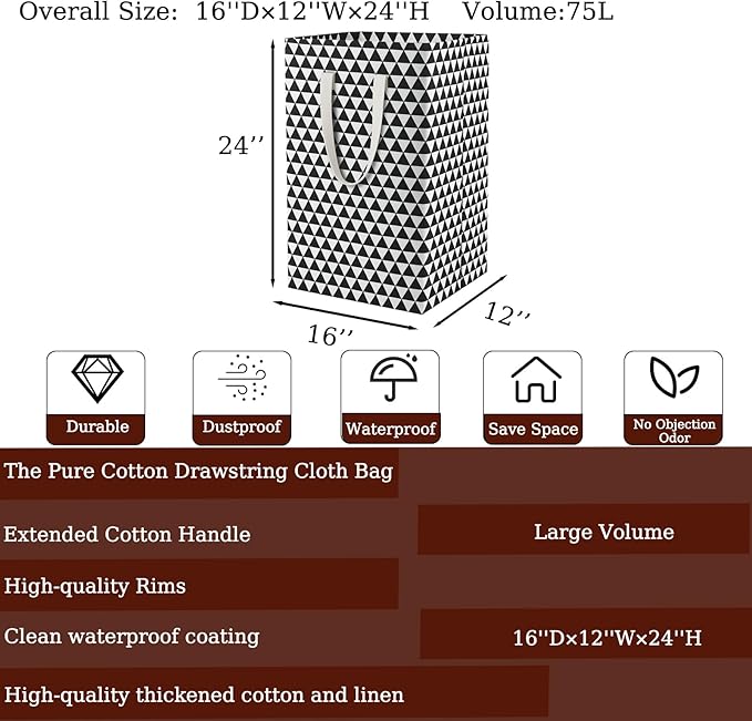 75L Waterproof Laundry Hamper Collapsible Laundry Basket Cotton Handle Laundry - Image 2