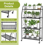 4 Tier Plant Stand with Wheels, Plant Shelf for Indoor Outdoor, Heavy Duty Metal Tall Plant Stands Holder Rack for Living Room Balcony and Garden, Black - Image 6