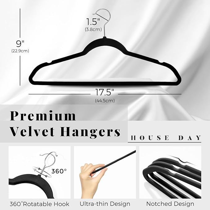 HOUSE DAY Premium Velvet Hangers 30 Pack Black, Non-Slip Flocked Felt Hangers - Image 8