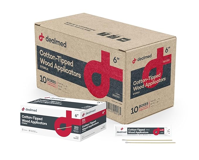 Dealmed 6" Cotton-Tipped Wood Applicators – 2, 000 Sterile Cotton-Tipped - Image 2