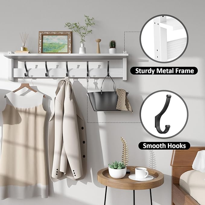 Coat Rack Wall Mount with Shelf, 29 Inch Coat Hanger Walls Mounted, Hat Rack - Image 3