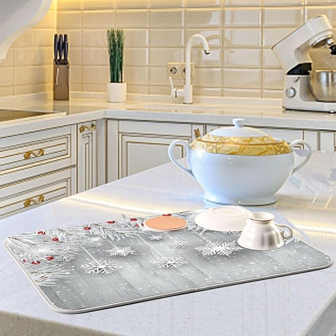 ALAZA Silver Christmas Tree Snowflake Dish Drying Mat - Image 6