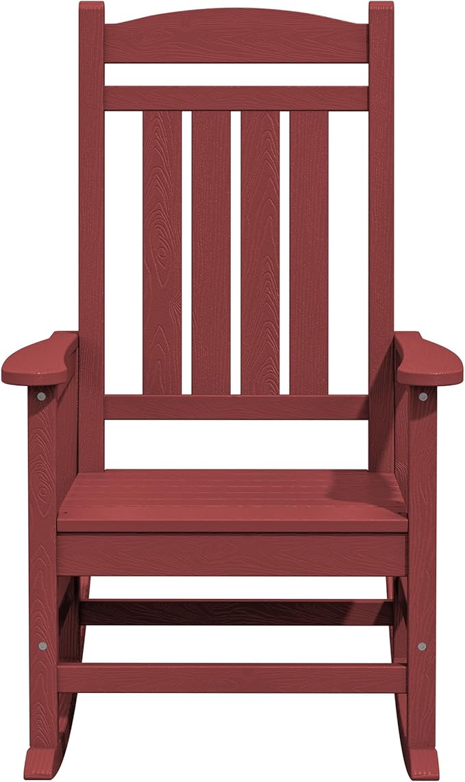 KINGYES Outdoor Rocking Chair Set of 2, High Density Polyethylene Patio Rocking Chairs with 330lbs Support for Adults, Dark Red - Image 10