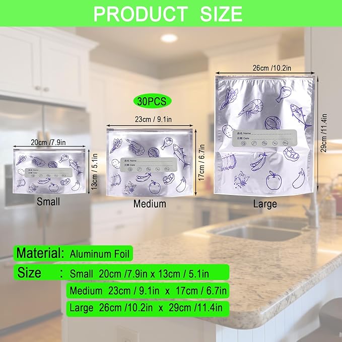 Reusable Aluminum Foil Storage Bags, Leak-Proof Stand-Up Bags - Image 2