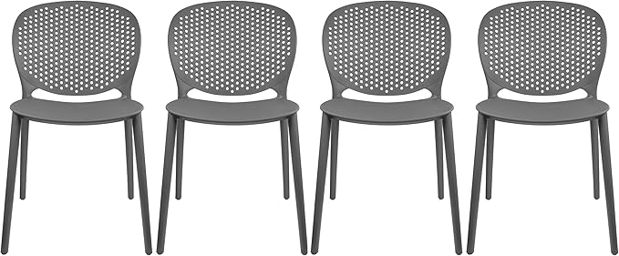 2xhome Set of 4 Patio Dining Chairs | Modern Stackable Outdoor Pool Side Chair | Weather Resistant Plastic for Yard, Porch, Balcony, Kitchen, Gray by 2xhome