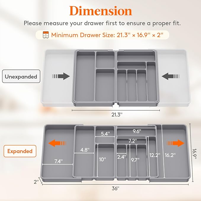 Lifewit Utensil Organizer for Kitchen Drawer, Expandable Cooking Silverware Tray - Image 2