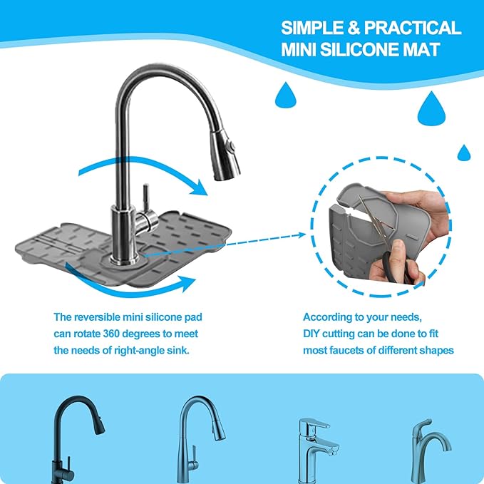 2 Pieces Kitchen Sink Splash Guard 8.3" Mini Sink Faucet Mat Faucet Handle Drip - Image 2