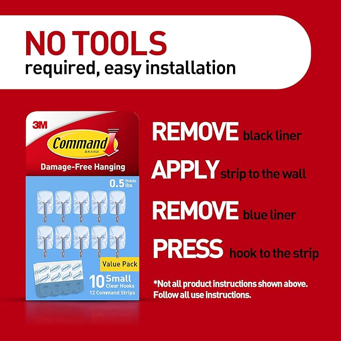 Command Small Clear Wire Toggle Hooks, Damage-Free Adhesive - Image 3