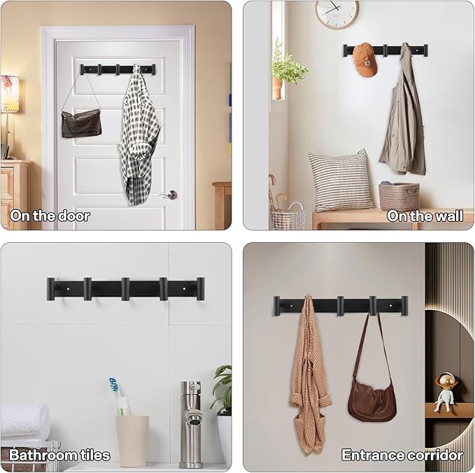 Black Wall Mounted Coat Rack – 5 T-Shaped Towel Rack - Image 3