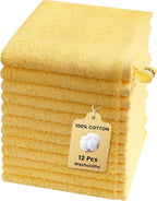 SEMAXE 100% Cotton Washcloths 12-Pack, 13 × 13 Inch Soft Yellow Face Towels – by SEMAXE