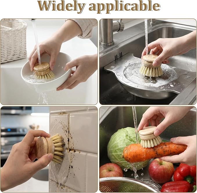 6 Pcs Bamboo Dish Brush Replacement Heads, 1.9 x 1.6 Inch Natural Sisal Bristle - Image 7