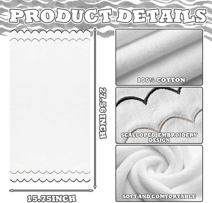 2 Pcs Scalloped Hand Towels 100% Cotton Fingertip Towels - Image 2