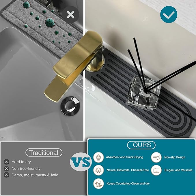 Faucet Mat for Kitchen Sink, Stone Drying Mat for Kitchen Counter, Stone Mat - Image 3