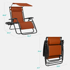 Best Choice Products 30” Wide Folding Zero Gravity Outdoor Recliner Patio Lounge Chair w/Adjustable Canopy Shade, Headrest, Side Accessory Tray - Burnt Orange - Image 2