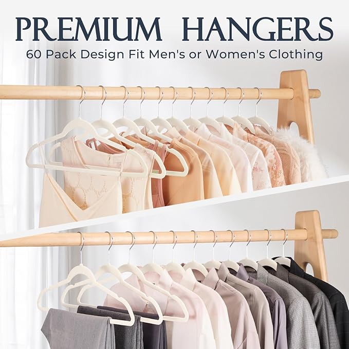 HOUSE DAY Ivory Velvet Hangers 40 Pack, Non Slip Clothes Felt Hanger Heavy Duty - Image 8