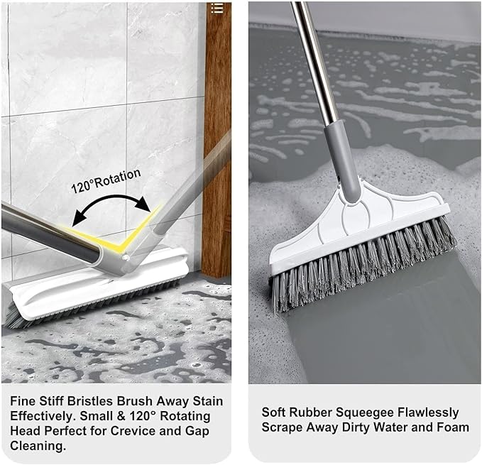 2 in 1 Cleaning Scrub Brush Grout Brush Scrapee 3 Poles 47.6'' Floor Scrub Brush - Image 3