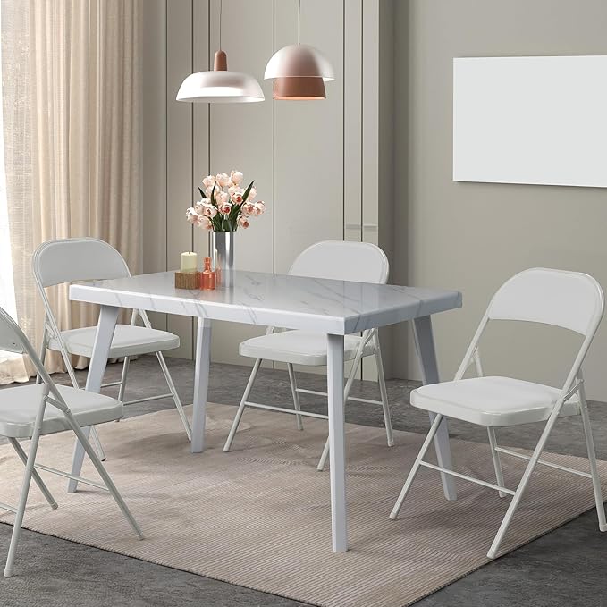 VINGLI 6 Pack Folding Chairs with Padded Seats, Metal Frame with Pu Leather Seat & Back, Capacity 350 lbs, White - Image 2
