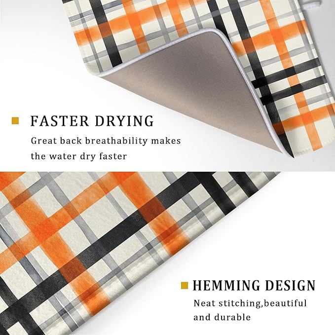 Fall Orange Black Buffalo Plaid Dish Drying Mat 18 x 24 Inch - Image 3