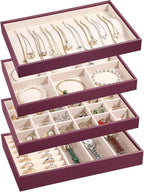 LANDICI Stackable Jewelry Organizer Trays 4 Set, PU Leather Jewelry Organizer by LANDICI