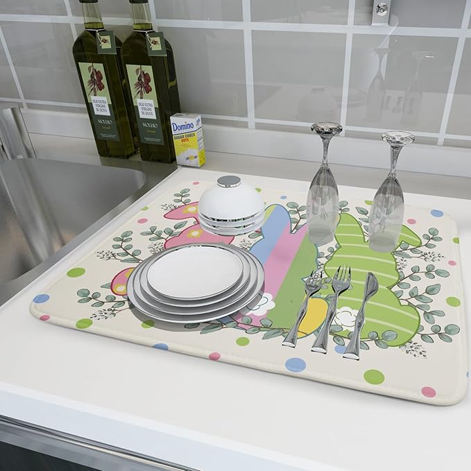 Easter Dish Drying Mat for Kitchen Counter Cute Bunny Rabbit Festival Holiday - Image 6