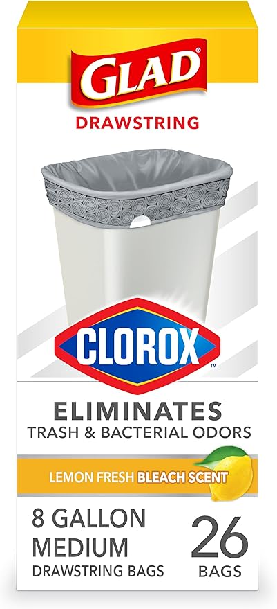 Glad Medium Trash Bags, 8 Gallon, Lemon Fresh Bleach Garbage Bags, Resists by GladTrashFoodStorage