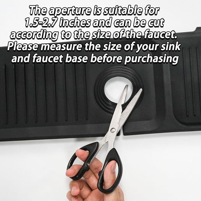 24 Inch Black Durable Faucet Mat, Silicone Kitchen Sink Splash Guard Behind - Image 4