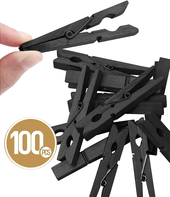 100 Pack Black Clothespins 2.9 Inch, Heavy-Duty Wood Rust-Resistant Clothes Pins - Image 7