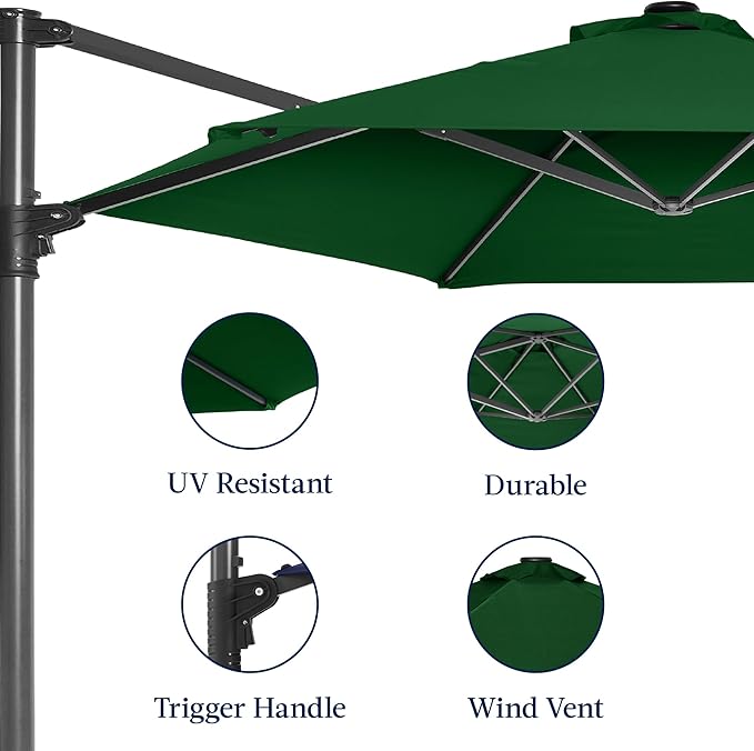Best Choice Products 10ft Offset Cantilever Hanging Market Patio Umbrella, Smooth 360° Rotation, 8 Sturdy Ribs, Easy Adjustment - Green - Image 7