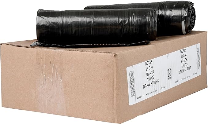 Aluf Plastics 33 Gallon 1 MIL Black Drawstring Tall Kitchen Garbage Bags - Image 4