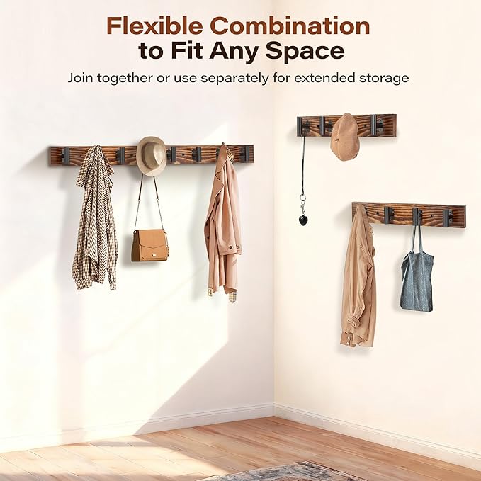 4 Pack Coat Rack Wall Mount, Rustic Coat Hooks Wall Mounted - Image 4