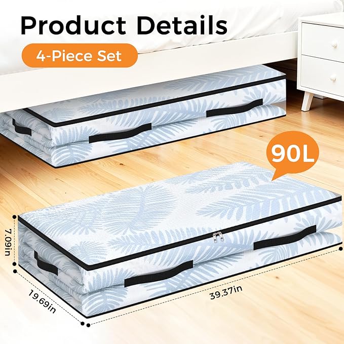 4 Pack Under Bed Storage Bags, 90L Foldable Clear Storage Containers - Image 2