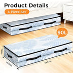 4 Pack Under Bed Storage Bags, 90L Foldable Clear Storage Containers - Image 2
