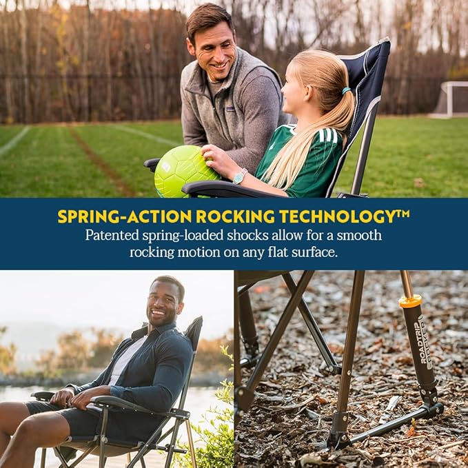 GCI Outdoor Roadtrip Rocker Camping Chair | Portable, Folding Rocking Chair with Solid, Durable Armrests, Drink Holder & Comfortable Extended Backrest — Hunter Green - Image 4