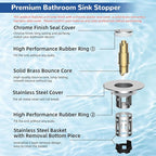 Hibbent 2 Pack 3 in 1 Bathroom Sink Drain Strainer, Universal Pop Up Stopper - Image 7