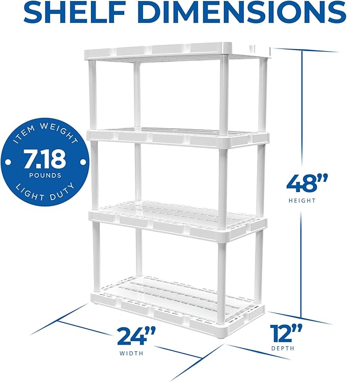 Gracious Living 2 Pack Light Duty Storage Shelves, Knect-A-Shelf 4-Shelf Ventilated Shelving Rack Organizer for Home, Garage, Basement & Laundry, White - Image 3