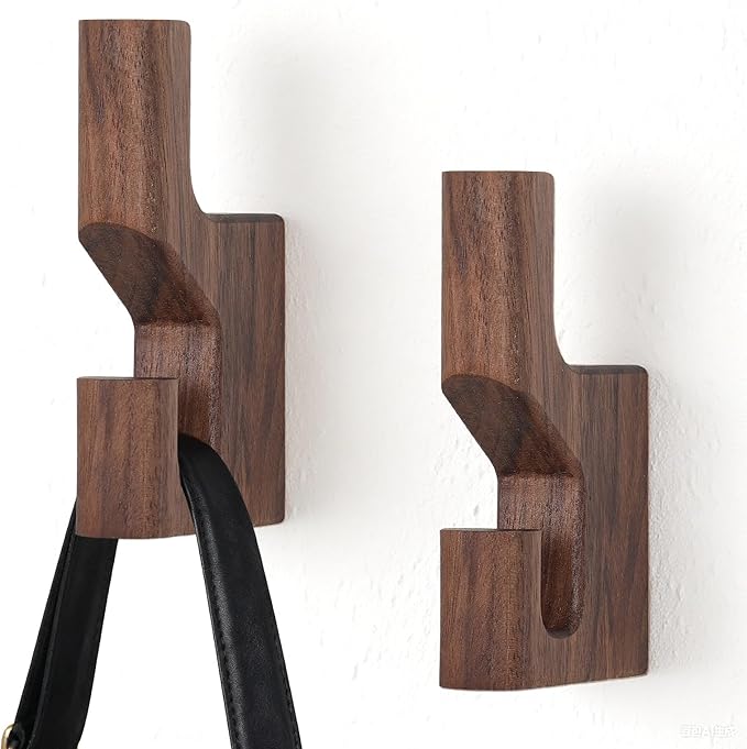 Walnut Wood Wall Peg Rack Hooks 2 Pack, Natural Wooden Coat Hooks Wall Mounted - Image 8