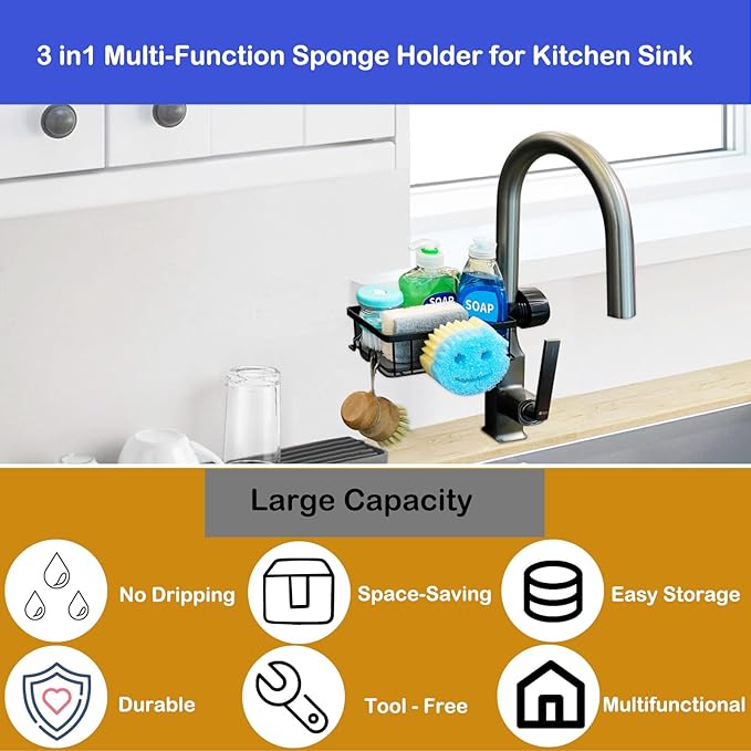 Sponge Holder for Kitchen Sink Smiley Face Sponge Holder Over Faucet - Image 4