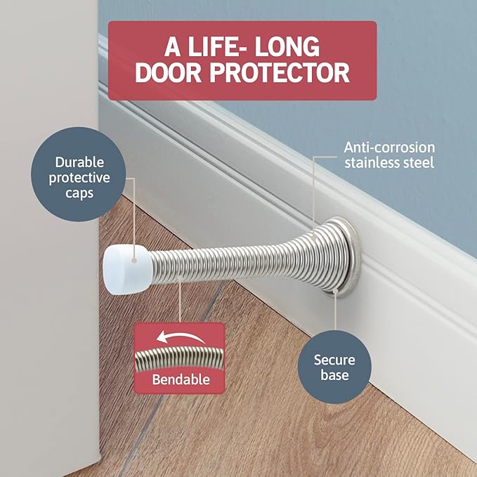 Jack N’ Drill Spring Door Stopper w/ 3X Hinge Pin Door Stops | Flexi Heavy Duty - Image 6