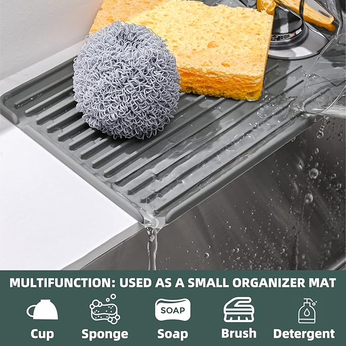 Faucet Mat for Kitchen Sink, Silicone Faucet Handle Drip Catcher Tray, Drying - Image 3
