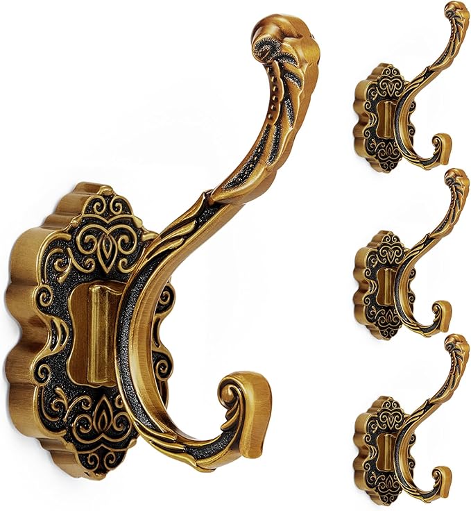 Zonon 4 Pcs Antique Gold Vintage Coat Hooks Decorative Towel Hooks by Zonon