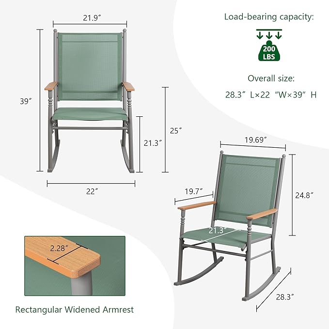 Shintenchi 2 Pcs Outdoor Rocking Chairs Set,Upgraded High Back Patio Rocking Chairs Set,Breathable Textilene Fabric Rocking Chair for Porch,Patio,Garden,Balcony(Green) - Image 3