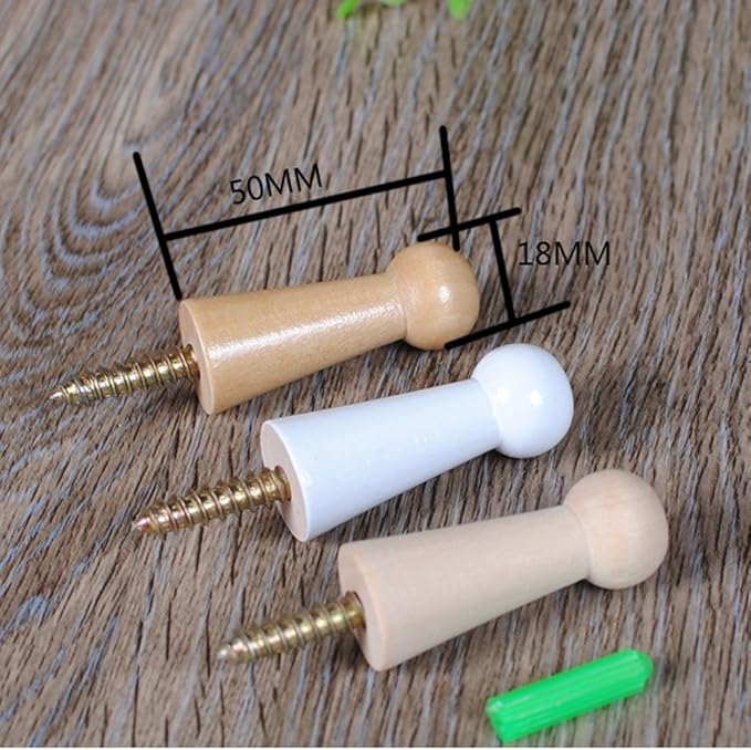 10 Pcs Screw Fixed Solid Wood Hooks, Natural Wooden Clothes Hooks Wall Mounted - Image 2